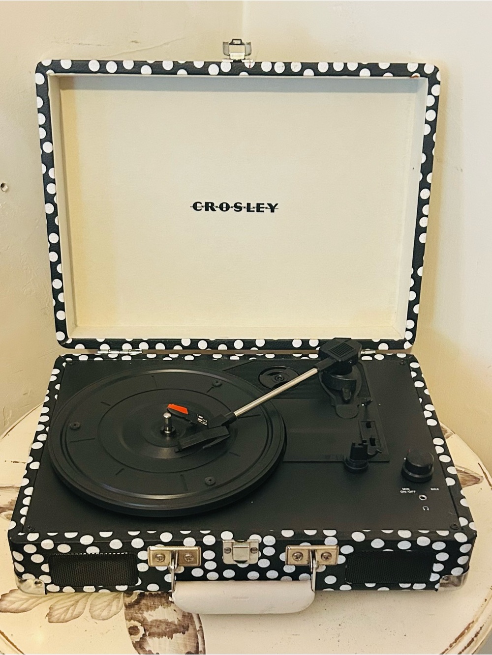 Crosley Black & White Polka Dot Portable Record Player
